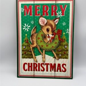 Vintage-Inspired Merry Christmas Sign with Reindeer - Green and Red